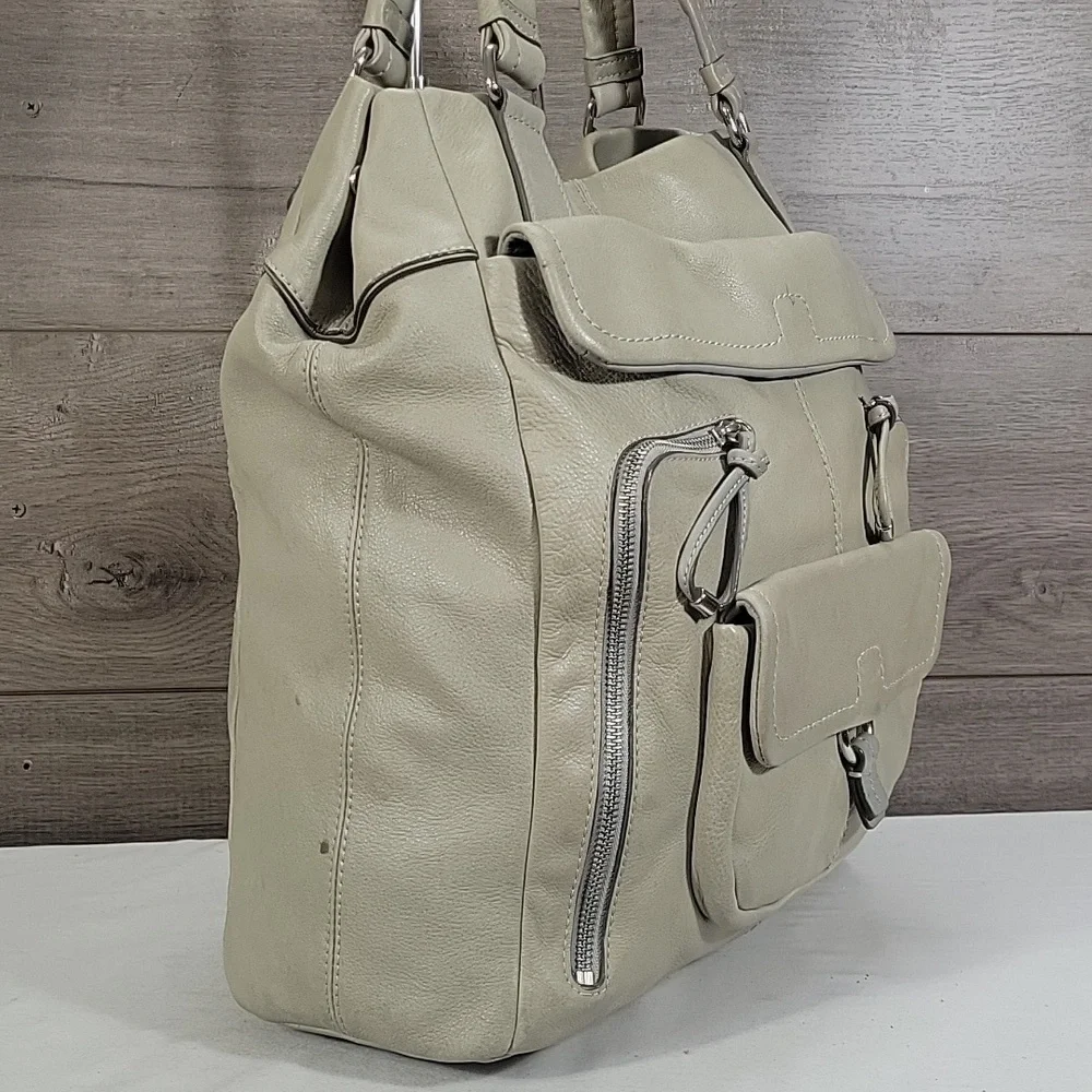Large Banana Republic Gray Leather Tote Shoulder Bag